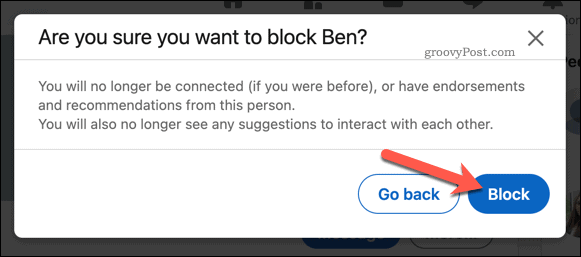 Bekræftelse af en blokering på LinkedIn