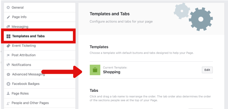 hvordan du ændrer Facebook-siden til Shopping-skabelon i Indstillinger