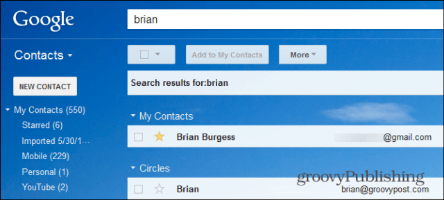 Gmail-stjerne kontakter søgning