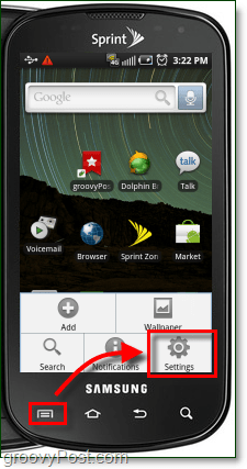 Android-indstillinger fra ekstern menuknap