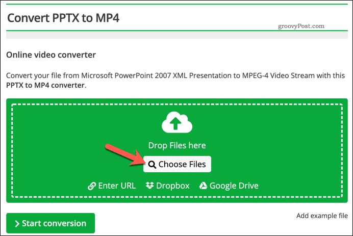 Uploade en fil til konvertering fra PPTX til video online