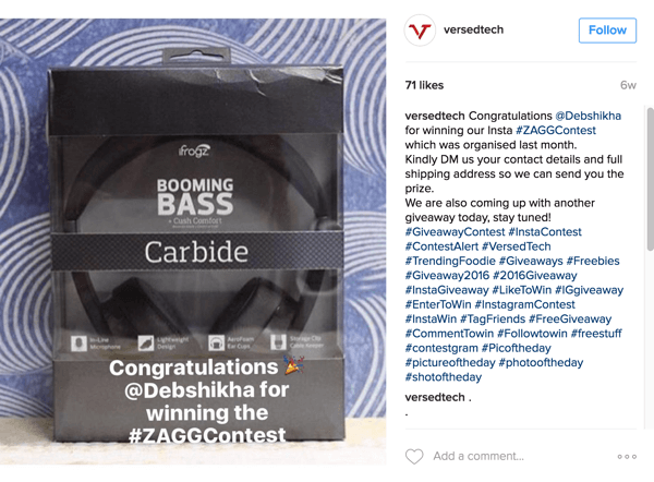 Sørg for at annoncere vinderen af ​​din Instagram selfie-konkurrence.