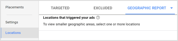 Google Adwords-fanen geografisk rapport