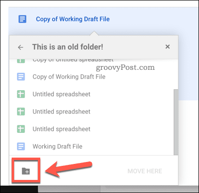 Opretter en ny mappe at flytte filer til i Google Drev