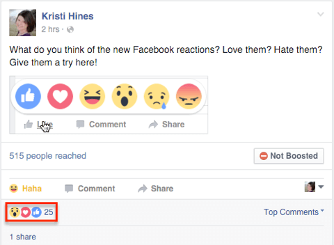facebook reaktioner på et indlæg