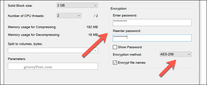 Krypteringsmetoder til en 7zip arkivfil i Windows 10