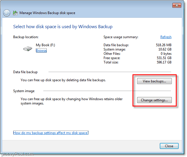 Windows 7 Backup - se din sikkerhedskopi eller ændre indstillinger for at justere størrelsen