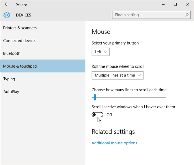 Tip om Windows 10: Skift baggrundsrulle til eller fra