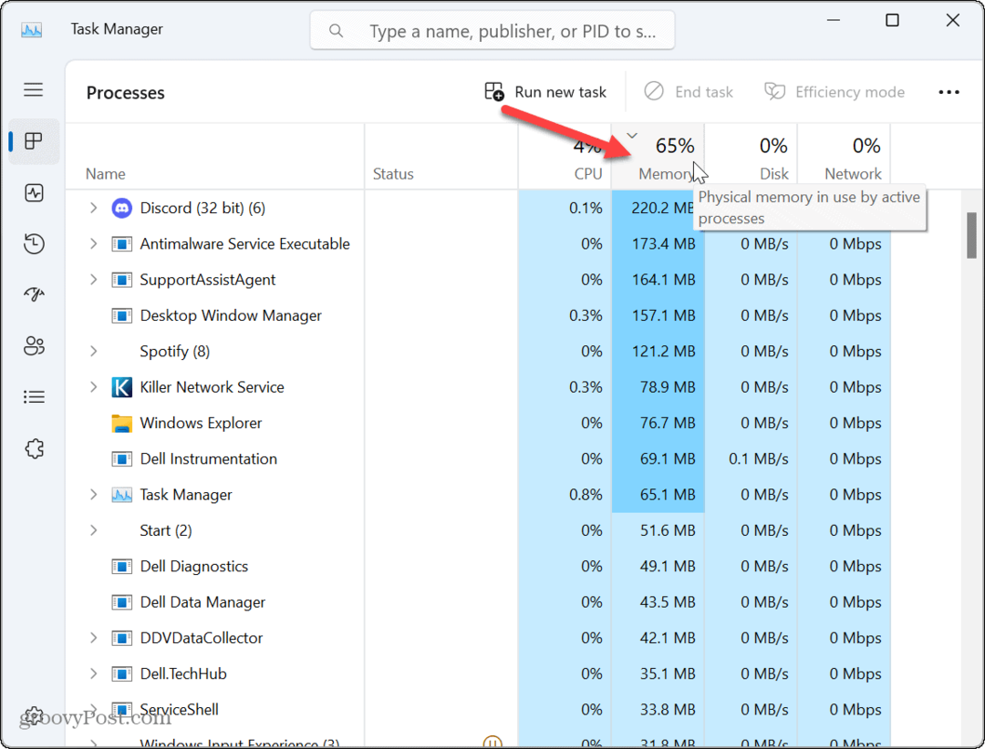 Sådan finder du apphukommelsesbrug på Windows 11