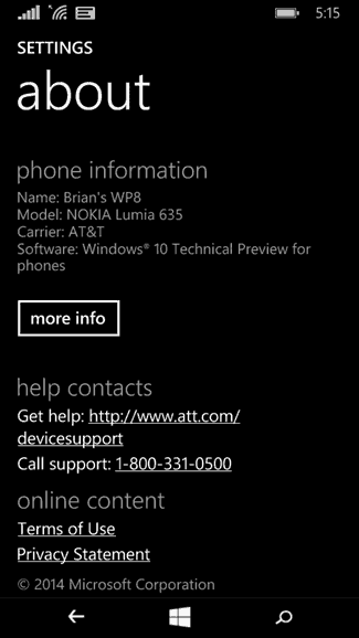 Windows 10 teknisk eksempelvisning til telefoner