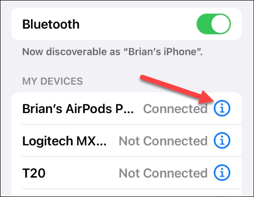 AirPods tilsluttet Bluetooth