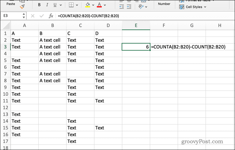Brug af COUNTA-formlen i Excel