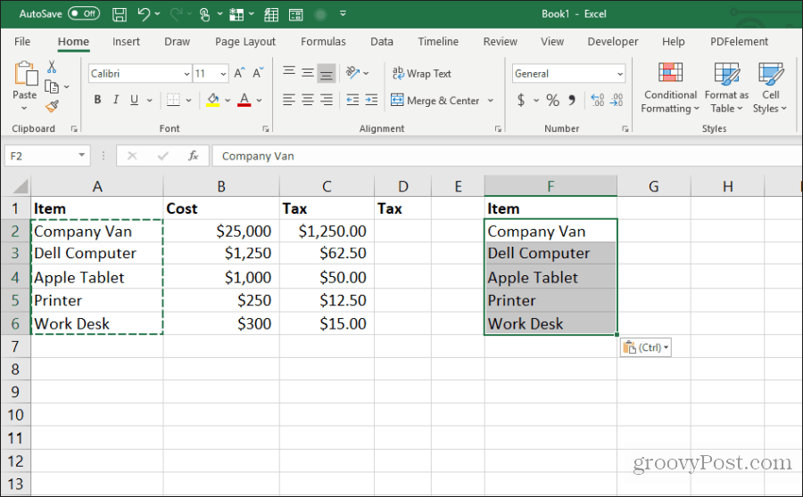 indsætte kolonnebredder i Excel