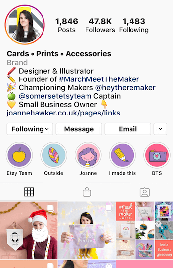 eksempel på Instagram-forretningskonto bio med emojis