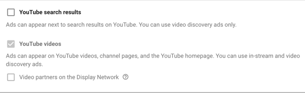 Sådan oprettes en YouTube-annoncekampagne, trin 11, indstil indstillinger for netværksvisning