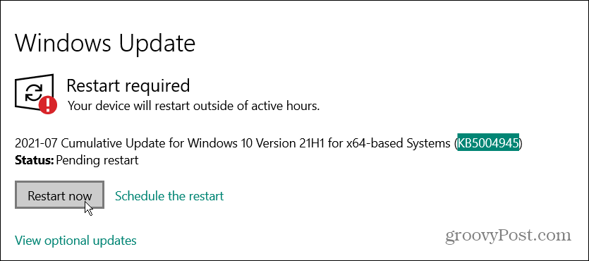 genstart Windows 10 Emergency Update