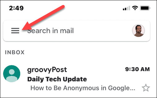 Gmail indstillingsmenu