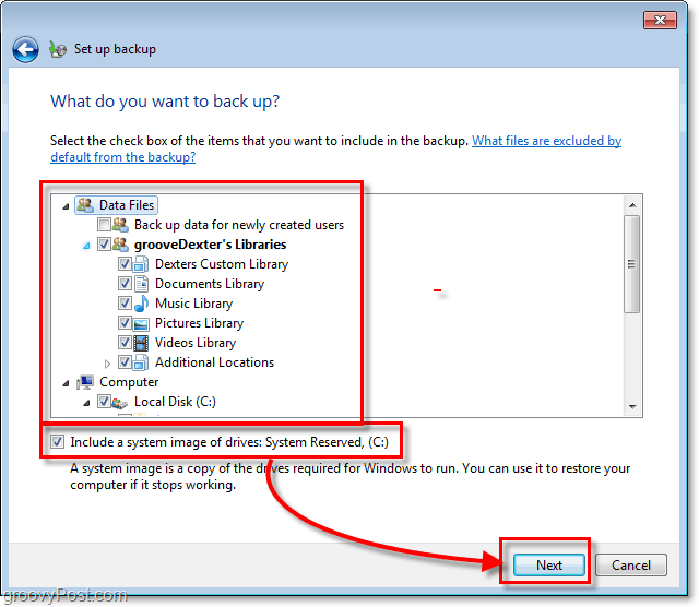 Windows 7-sikkerhedskopi - vælg i detaljer, hvad du vil tage backup af