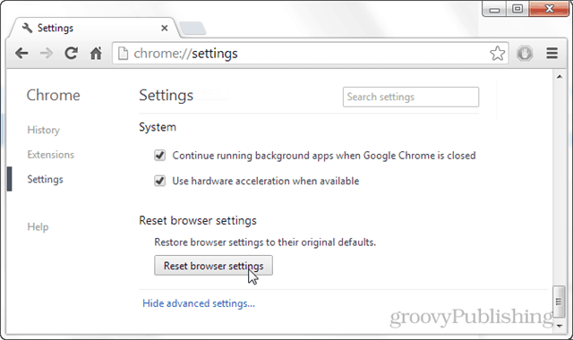 nulstil browserindstillinger