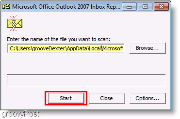 Skærmbillede - Outlook 2007 ScanPST-reparationsfil