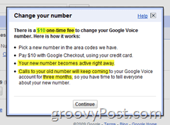 Detaljer om ændring af Google Voice Number