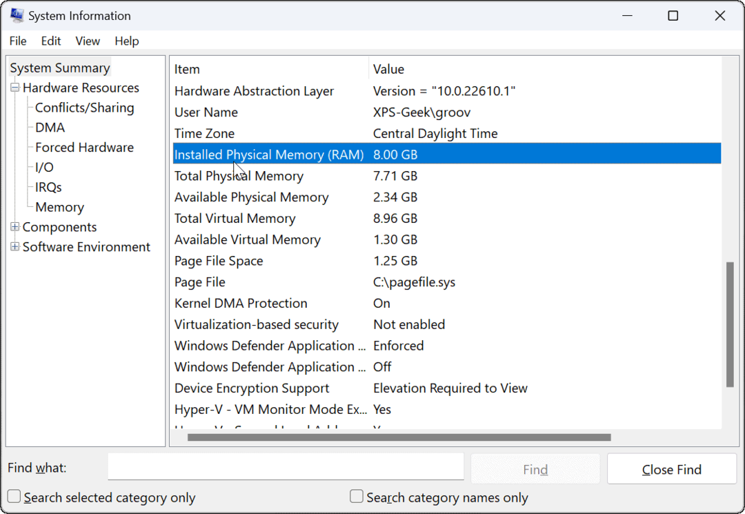 tjek RAM-oplysninger på Windows 11