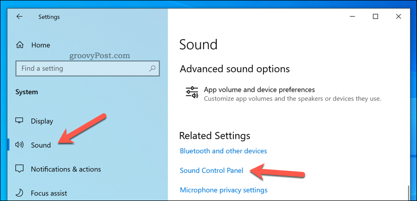 Åbn lydkontrolpanelet på Windows 10