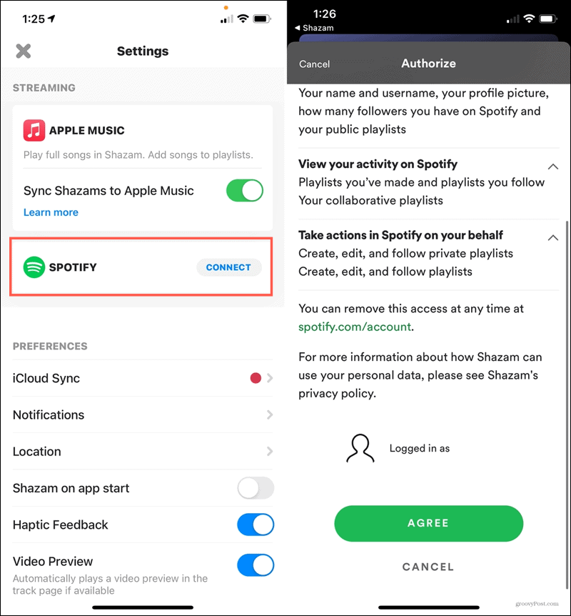 Forbind Spotify til Shazam