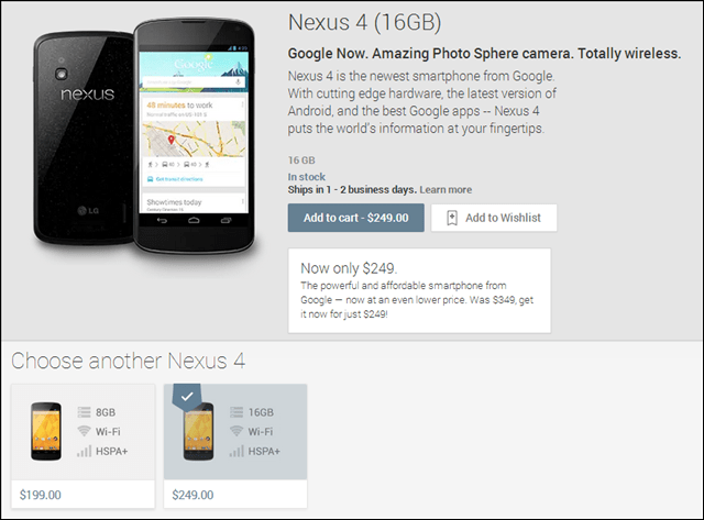Google rabatter Nexus 4 Android Smartphone til $ 199
