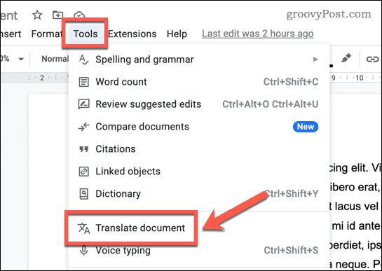 Oversæt et dokument i Google Docs