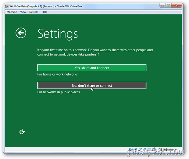 VirtualBox Windows 8 installere opsætningsdel eller ikke dele opsætning?