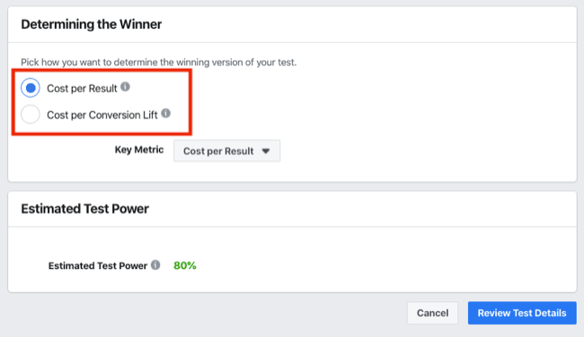 Bestemmelse af vindersektionen i A / B-testen til Facebook-eksperimenter