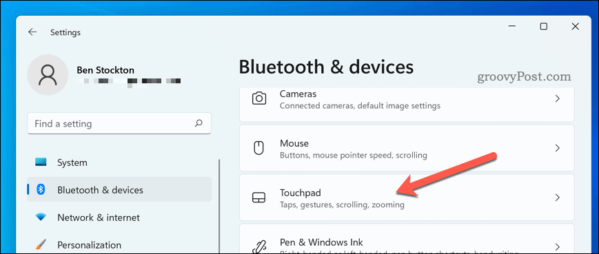Touchpad-indstillinger i Windows 11