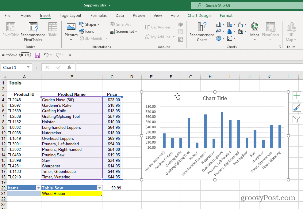 Søjlediagram Oprettet Excel