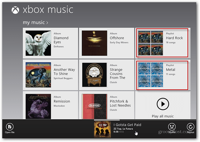 Playlist vises på Xbox Music