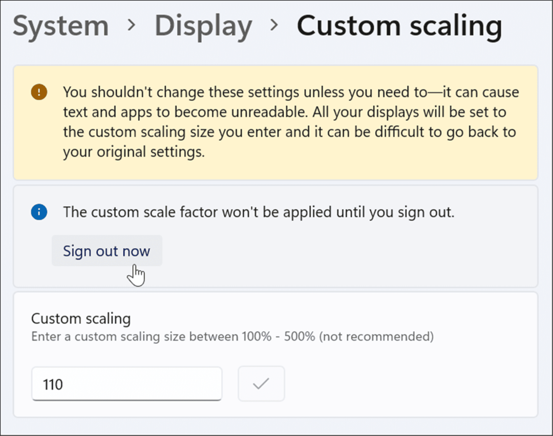 log ud juster skærmskalaindstillinger på Windows 11