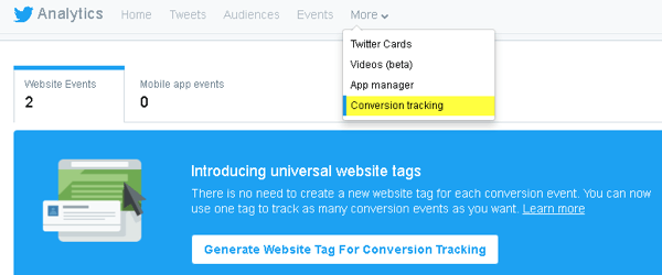 Med Twitter kan du tilføje kode til dit websted til konverteringssporing og skabe skræddersyede målgrupper.