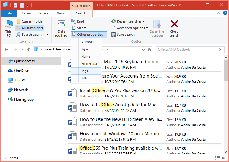 File Explorer-båndssøgning