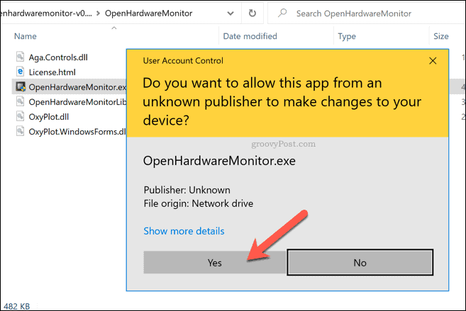 Windows 10 UAC-advarsel til Open Hardware Monitor