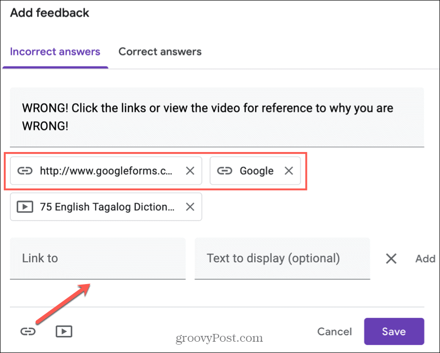 Link feedback på Google Forms