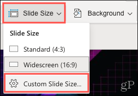 Klik på Slide Size, Custom Slide Size