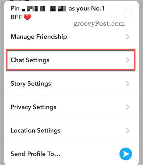 Åbn Snapchat-chatindstillinger