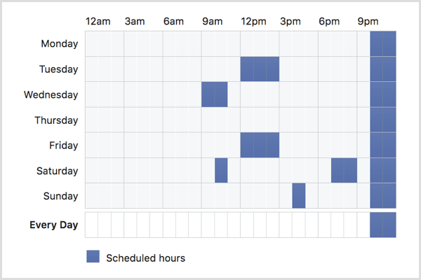 Klik på tidsplanen for at vælge, hvornår din Facebook-annonce skal køre.