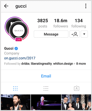Instagram Live-udsendelsesindikator på profilen