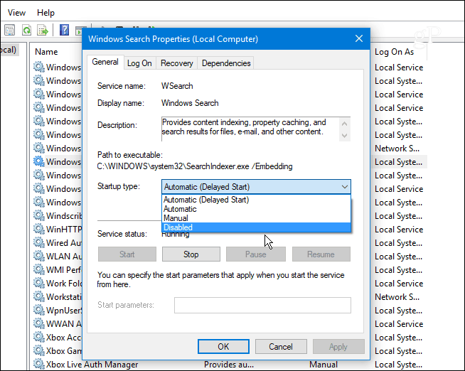 2 Deaktiver Windows-søgetjeneste Windows 10