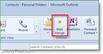 Outlook 2010-skærmbillede - klik på brevfletning