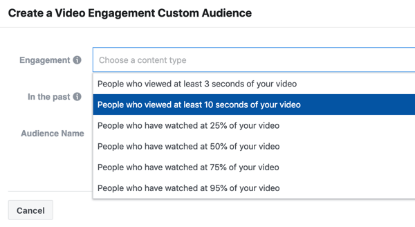 Sådan promoveres din livebegivenhed på Facebook, trin 9, opret en videoengagementkampagne for folk, der så mindst 10 sekunder af din video