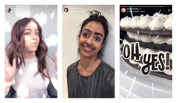 Instagram rullede ud sit første parti af nye kameraeffekter designet af Ariana Grande, Buzzfeed, Liza Koshy, Baby Ariel og NBA i Instagram-kameraet og planlægger snart at bringe flere nye effekter.