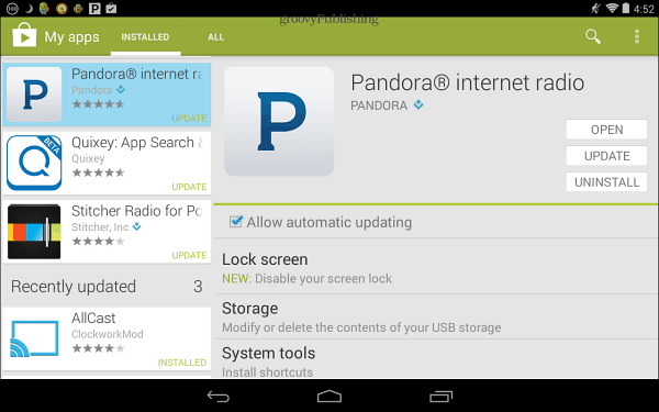Pandora-opdatering af Google Play Store