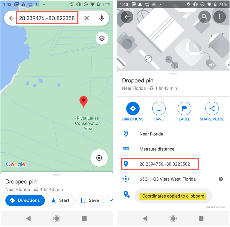 Android faldt pin i Google Maps